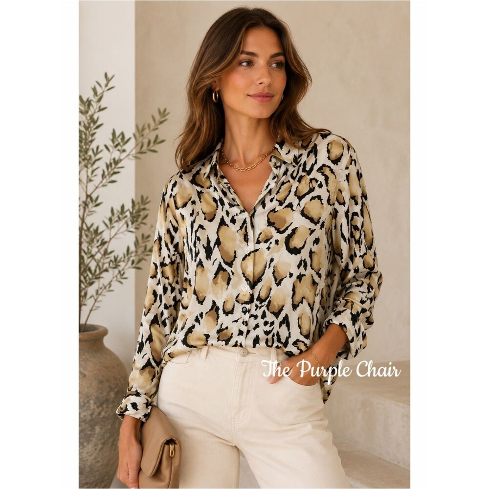EQUIPMENT Long Sleeve 'Essential' Leopard Animal Print Silk Blouse S